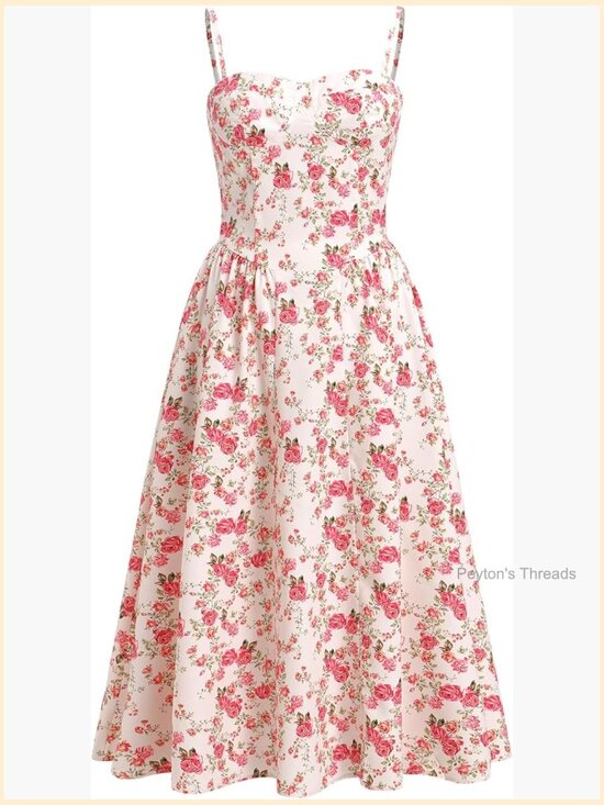 Dresses & Skirts - Women Corset Midi Dress Flowy Spaghetti Straps Bustier Summer Dress
